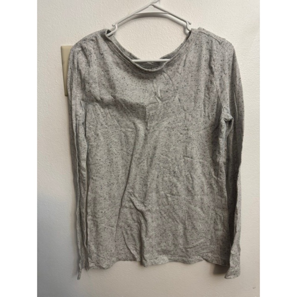 Loft Womens Gray Space Dye Speckled Knit Long Sleeve Scoop Neck Top Size M